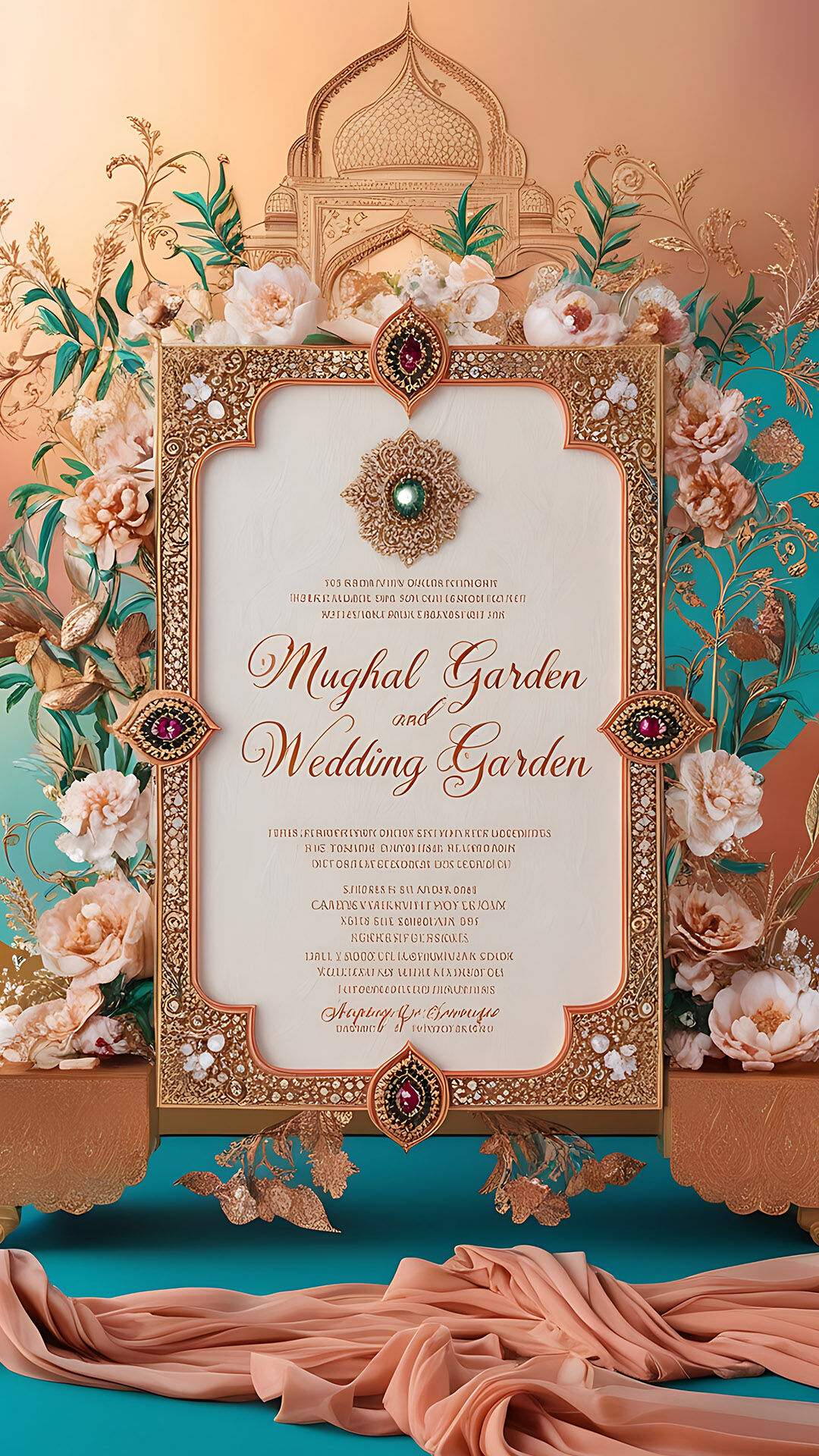 Luxurious golden wedding invitation card featuring intricate embossing and elegant details